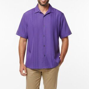 Claiborne Men's Large Purple Guayabera Style Pleated Camp Shirt